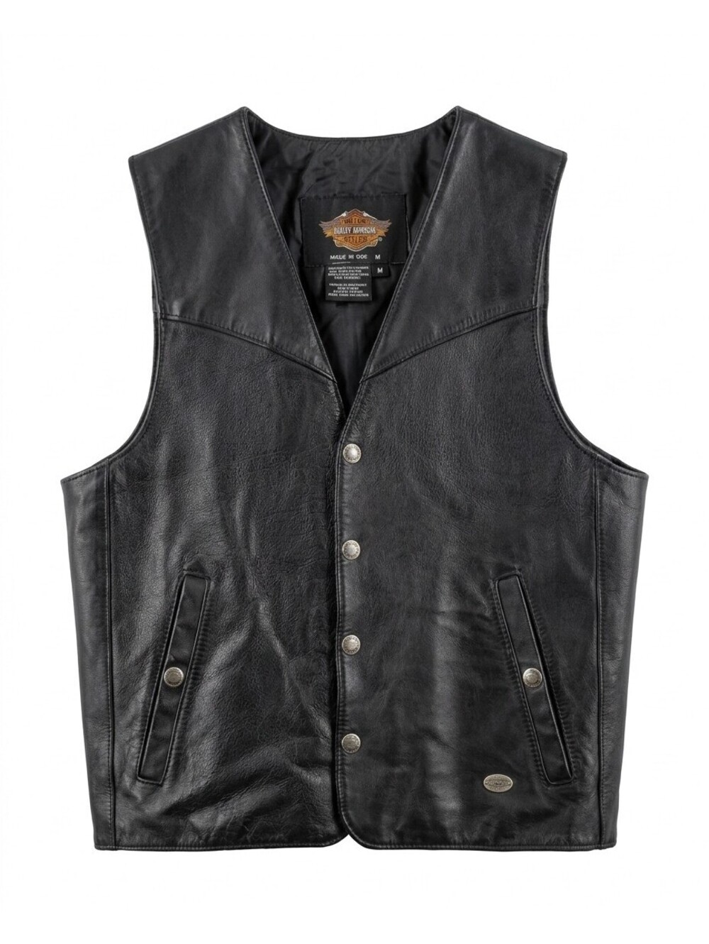 VTG Harley-Davidson Mens Vest Medium M Black Genuine Leather Snap Biker USA Made